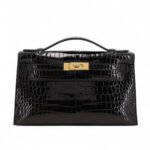 Kelly Pochette Noir Porosus Crocodile