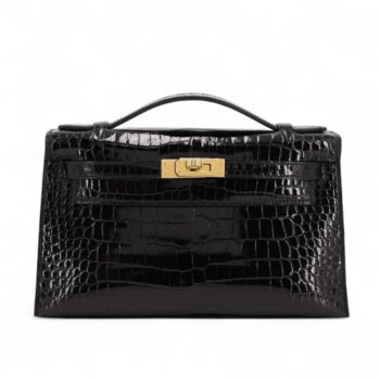 Kelly Pochette Noir Porosus Crocodile