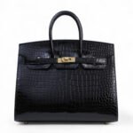 Birkin 25 Noir Shiny Porosus Crocodile