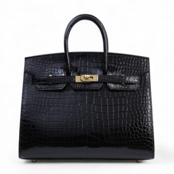 Birkin 25 Noir Shiny Porosus Crocodile