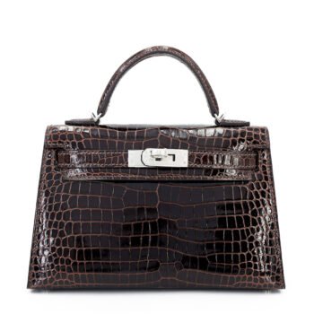 Mini Kelly II Havane Shiny Porosus Crocodile