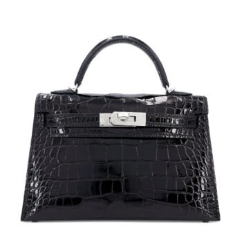 Mini Kelly II Noir Shiny Alligator