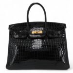 Birkin 35 Noir Shiny Porosus Crocodile