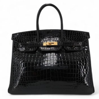 Birkin 35 Noir Shiny Porosus Crocodile