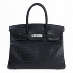 Birkin 30 Noir Porosus Crocodile